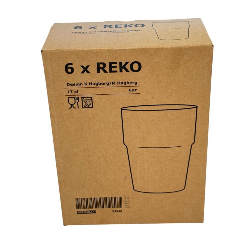 NIB IKEA REKO Set of 6 Stackable Clear 6 oz. Drinking Juice Glasses